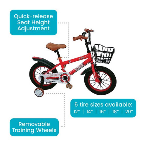 Kids Bike SEAICH Red Racer Includes Basket and Training Wheels 16
